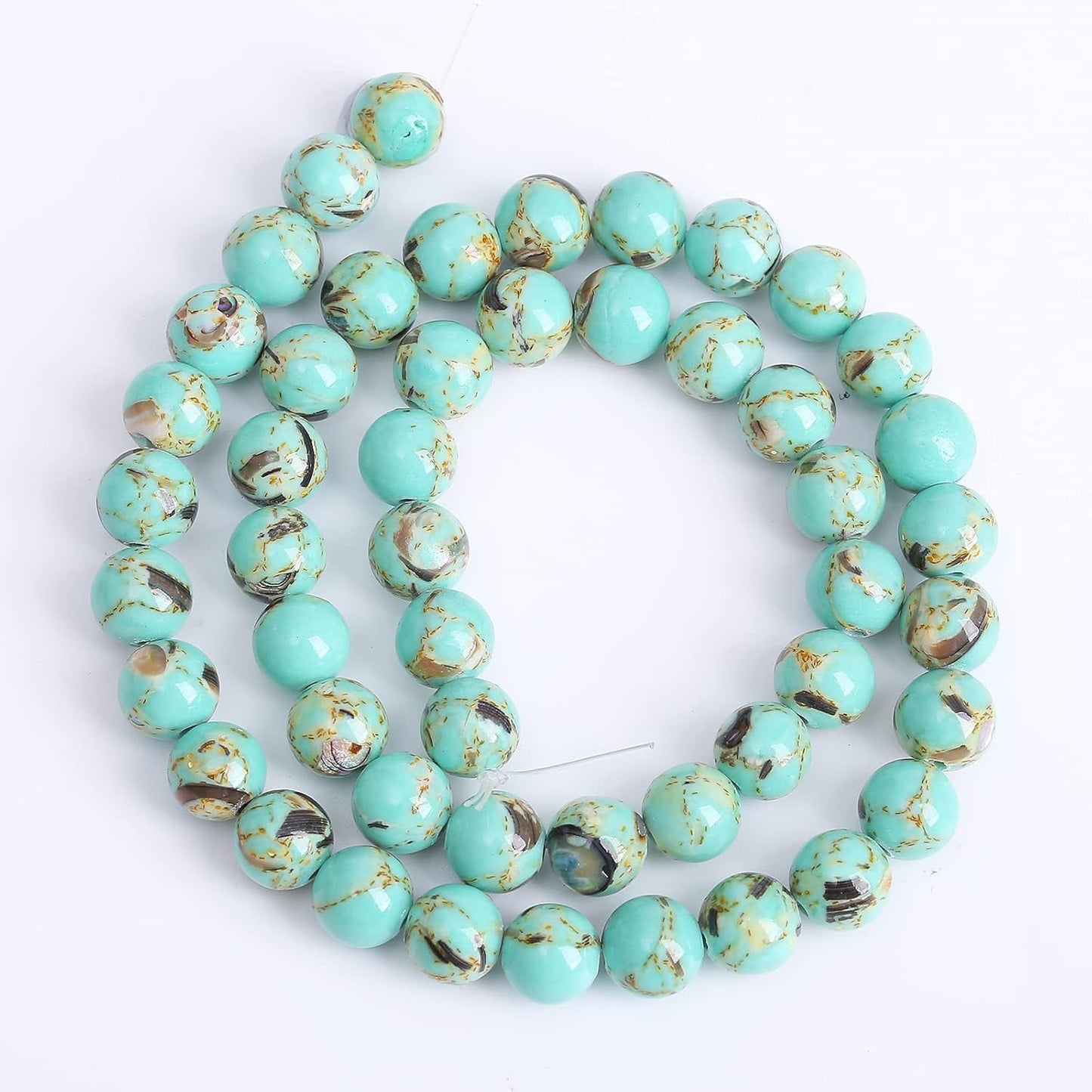 12mm 32pcs Turquoise Beads with Mother of Pearl Blue Howlite Shell Turquoises Stone Round Beads for Jewelry Making Bracelet