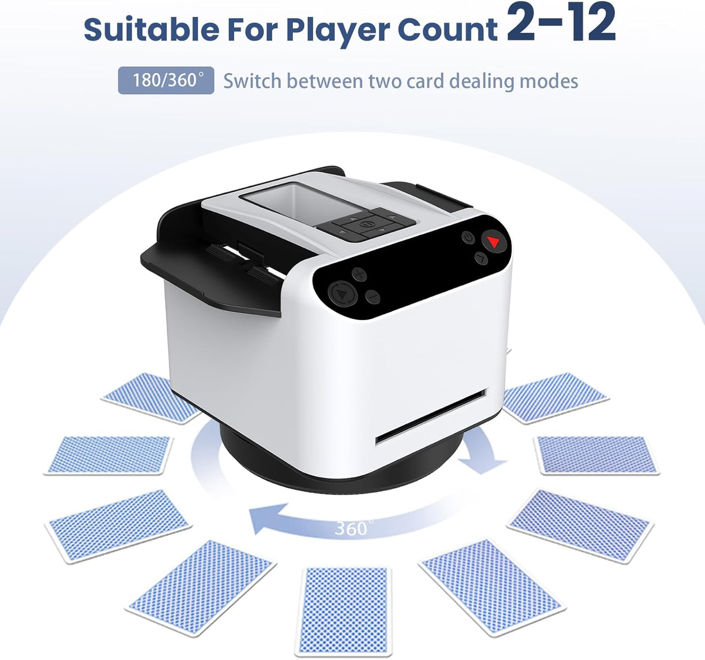 Automatic Card Shuffler and Dealer 2-in-1, 360°/180°Rotating Dealer with Wireless Remote Control, Supports 1-12 Players Poker Shuffler, Suitable for UNO, Poker, Phase 10, Skip-Bo, Blackjack