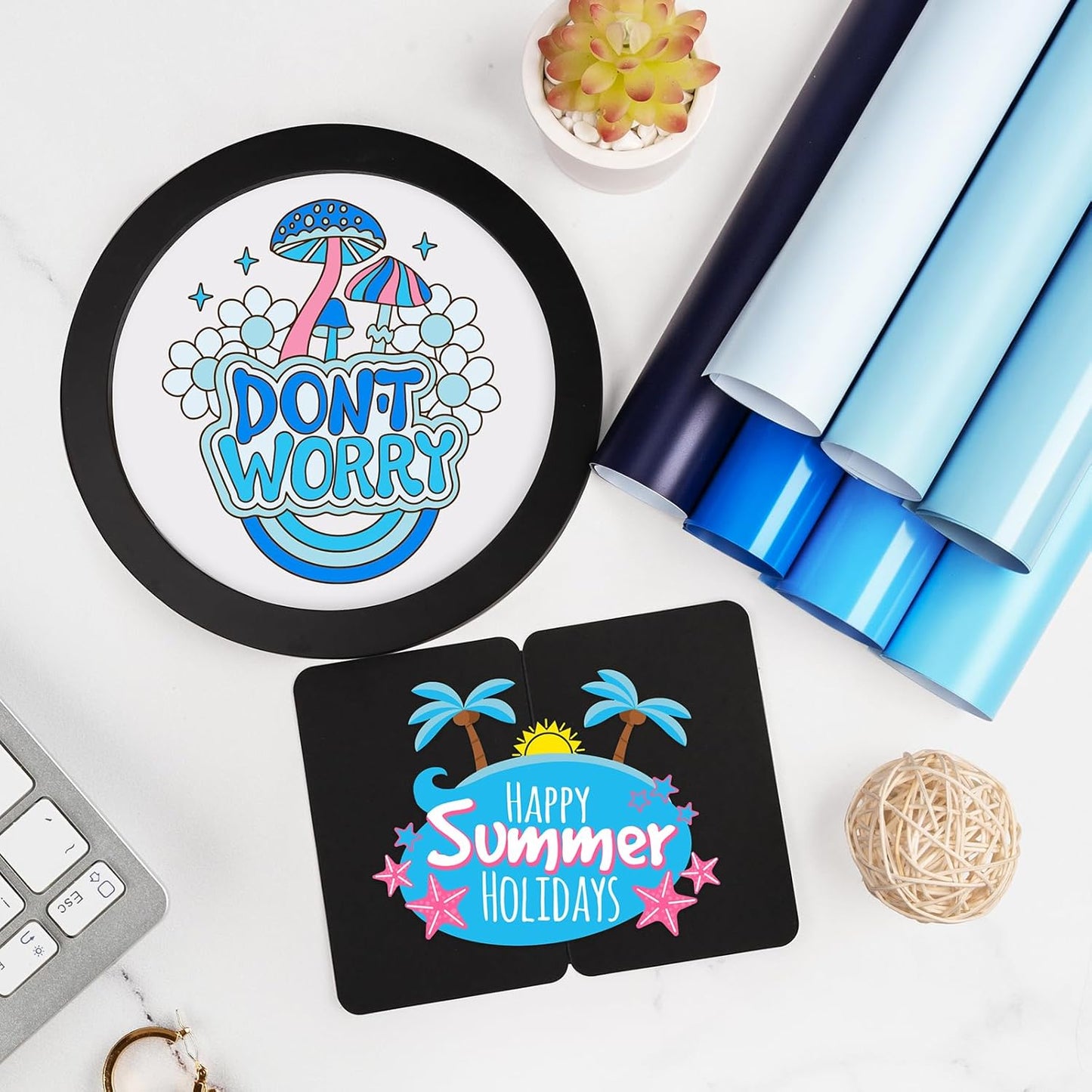 GIRAFVINYL Blue Vinyl, Navy Light Blue Permanent Vinyl - 12”x12” 7 Pack Viyln heets for Decal, Signs, Tumblers, Easy to Cut & Water-Proof