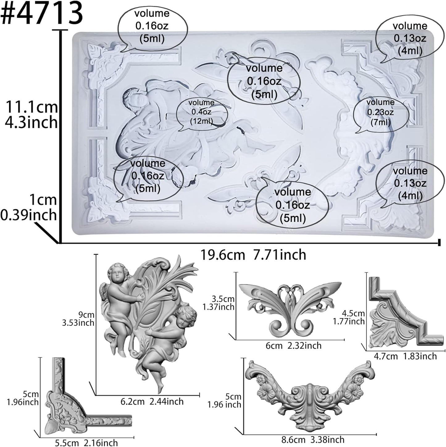 Art Mold for Polyclay Air Dry Clay Plaster, Border Frame with Cupids