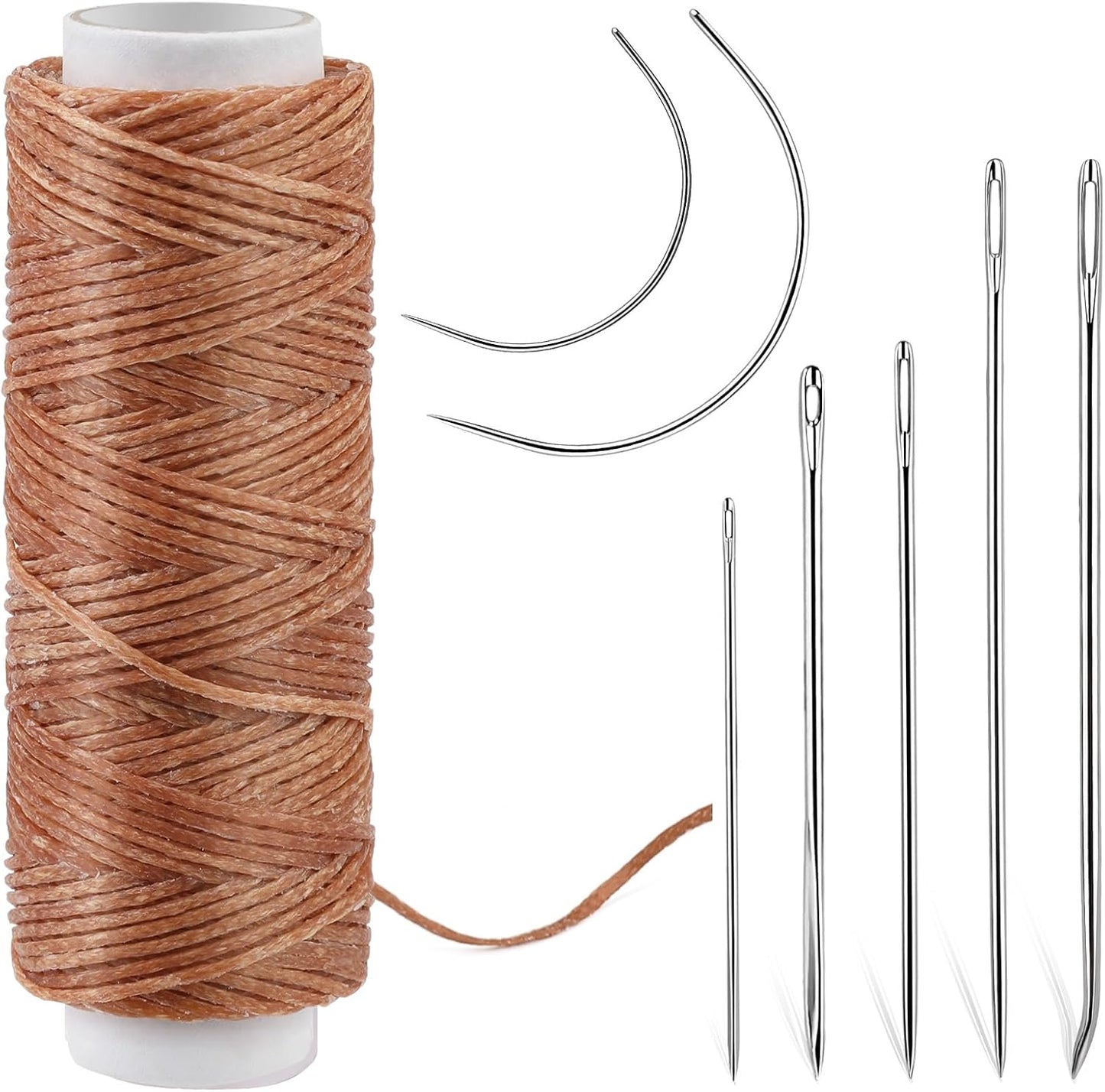 Ftyiwu Waxed Thread, Upholstery Needle and Thread 32 Yards with 7PCS Hand Sewing Needles for Home Upholstery Carpet Canvas Repair Leather Sewing (Dark Khaki)
