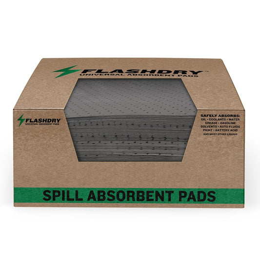 FlashDry - Universal Spill Absorbent Pads (100 Pads per Container) | 17.5” x 13.5” x 2mm Oil and All Purpose Premium Liquid Pads Packed in a Convenient Sturdy Dispensing Box (1)