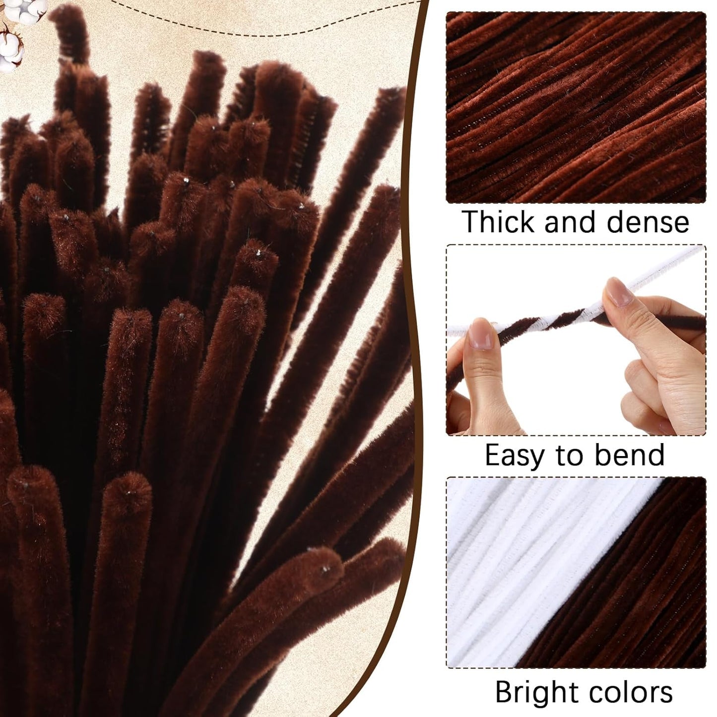 DaisyInner 700 Pcs Halloween Fall Pipe Cleaners Craft Bulk Pastel Chenille Stems Flower DIY Gradient Colored Fluffy for School Classroom Thanksgiving Christmas Party Supplies(White,Brown)