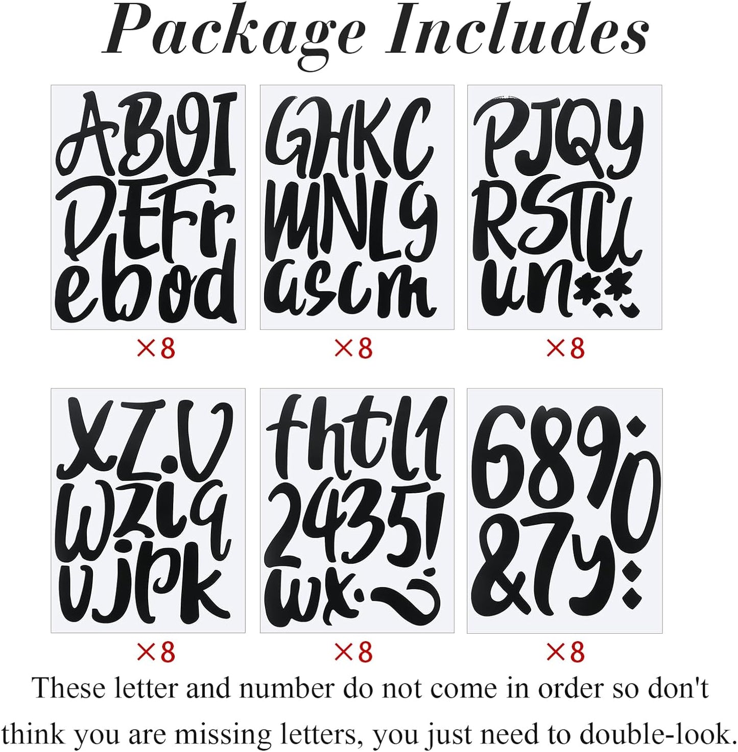 Outus 576 Pieces 8 Sheets Letters Stickers Self Adhesive Vinyl Letter Alphabet Number Stickers Mailbox Numbers Sticker, Decals for Classroom Decor, Sign, Door(Black,6 Inch)