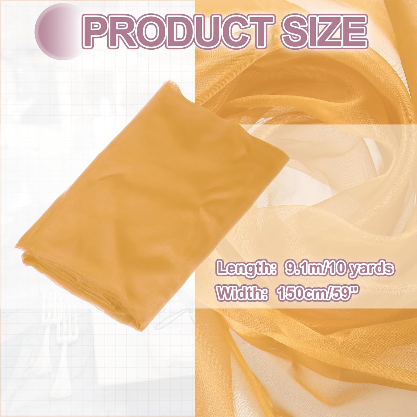 MECCANIXITY Iridescent Sheer Organza Fabric, 10 Yards x 59 Inches Solid Holographic Shiny Fabric Organza Cloth for Wedding, Curtains, Costume, Photo Background, Light Coffee