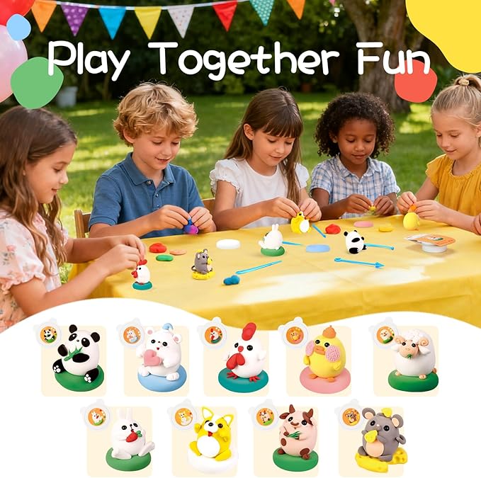Air Dry Clay Kit for Kids, Modeling Clay, 9 Animals Model Magic Clay with Sculpting Tools and Tutorials, Ultra Light Soft Clay Set, Arts Crafts Toy Gift, Christmas Birthday Party Favors for Boys Girls