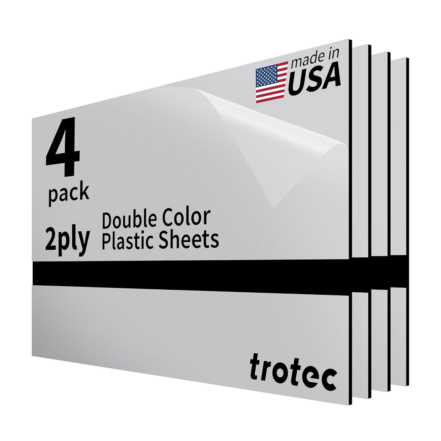 Trotec | Metallic Looking Acrylic Sheet | 12"x20"x1/16, 4 Pcs | Smooth Silver/Black | Metallic Finish - Scratch Resistant for Laser Engraving & Cutting,Printing,Glowforge,Name Plate | USA Made