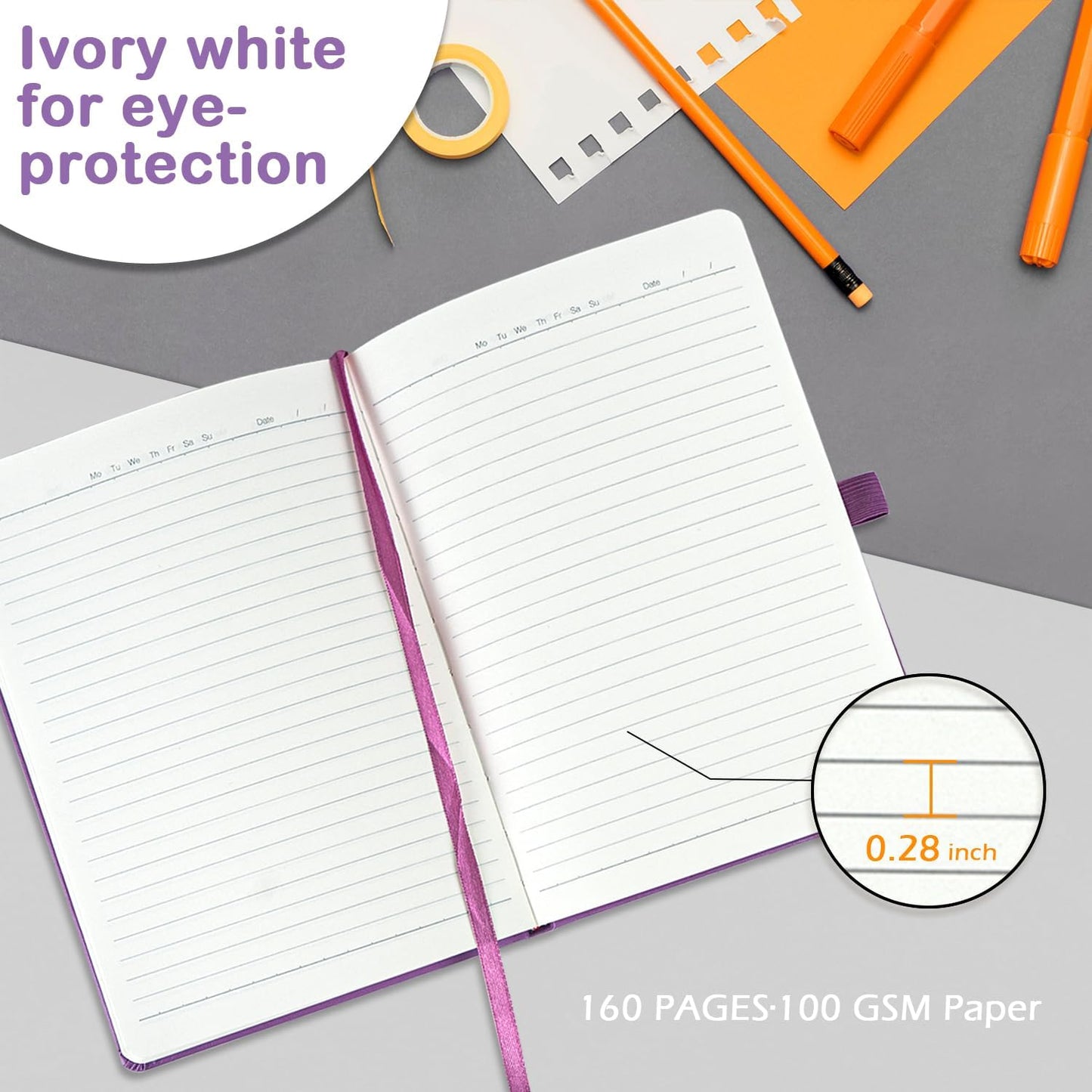 8 Pack Lined Journal Notebooks for Work, Travel, College, (A5 Size 100 GSM Thick Paper) - Classic Ruled, Hardcover Notepad for Writing 160 Pages, 5.5 x 8.3 inch - Multipack 8 Colors