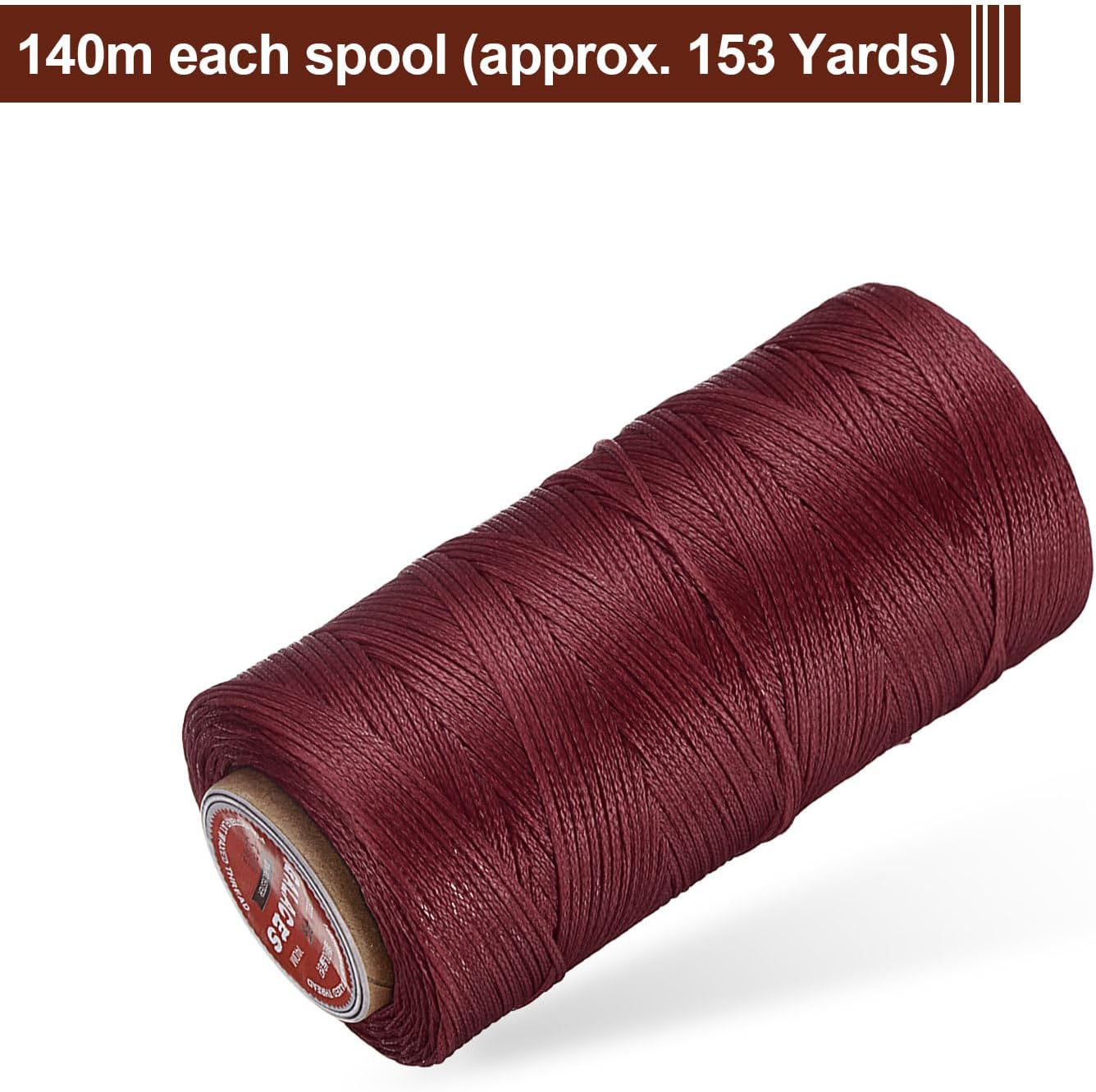 uxcell Flat Leather Sewing Waxed Thread, 140m / 153 Yards Polyester Wax String, 300D Wax Stitching Cord for Leather Crafts, Bookbinding, Bracelets Braided, Burgundy