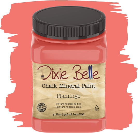 Dixie Belle Paint Company Chalk Finish Furniture Paint - Flamingo (32oz) - Matte Bright Coral Chic Chalk Mineral DIY Furniture Paint