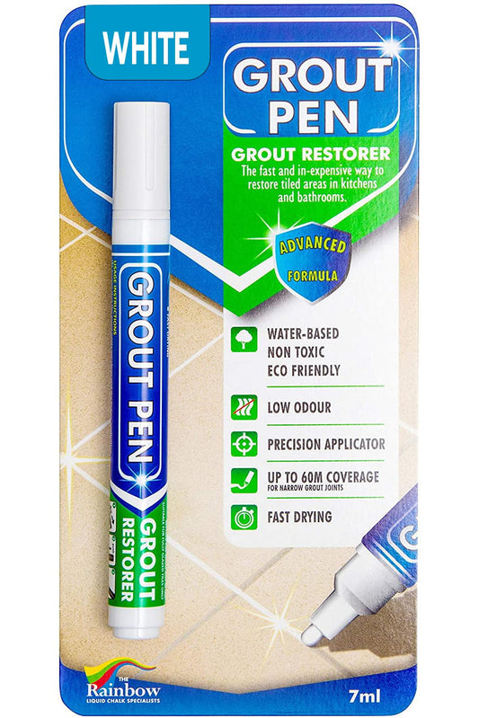 Grout Pen White Tile Paint Marker: Waterproof Grout Paint, Tile Grout Colorant and Sealer Pen - White, Narrow 5mm Tip (7mL)