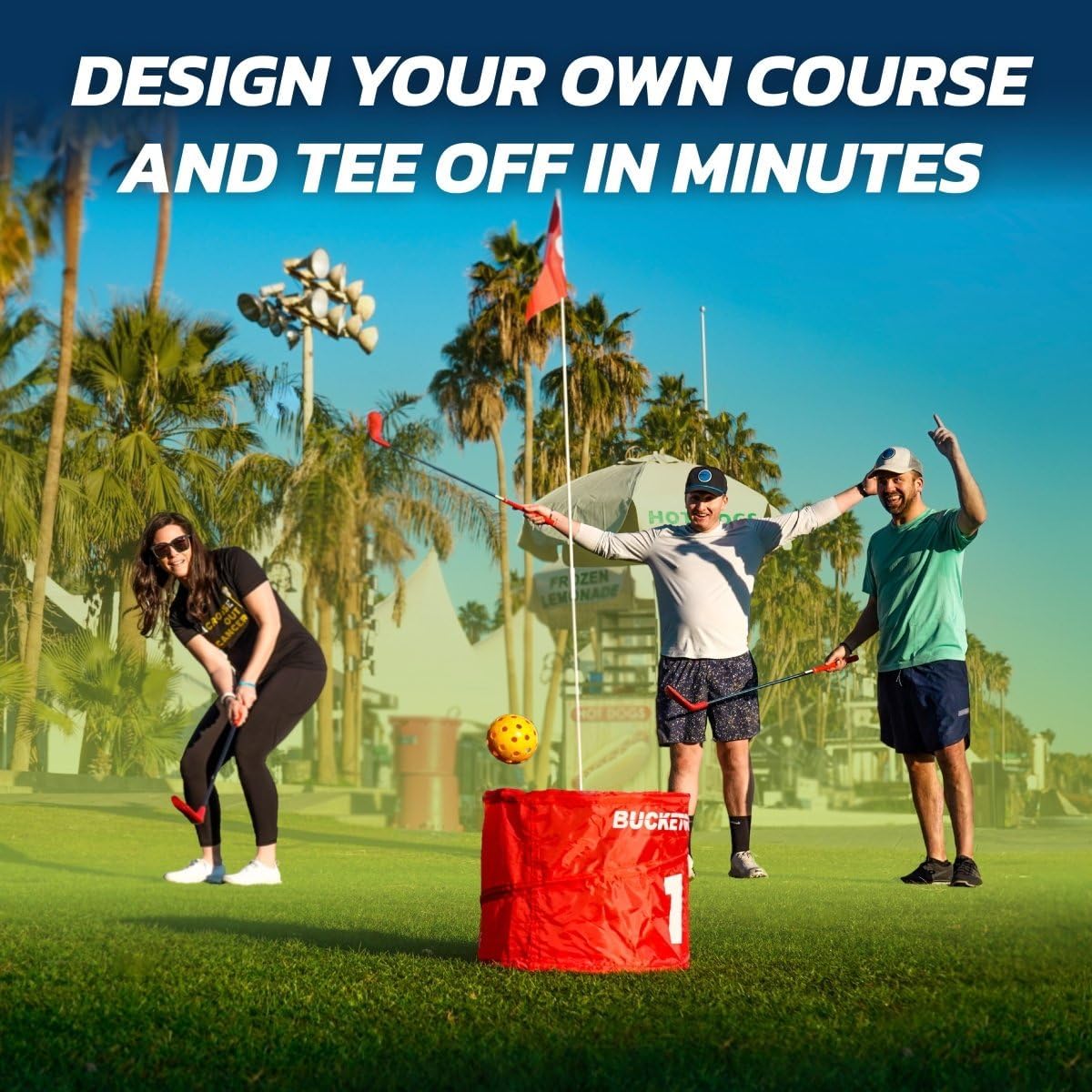 bucketgolf Game 6 Hole Bundle with Clubs - The Best Backyard Golf Game for All Ages and Levels Adults, Kids, Families, Schools, Yards, Parks, Beaches, Vacation. (2 Clubs (1RH + 1 LH))