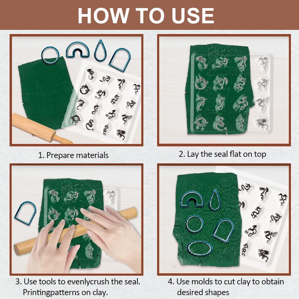 CHGCRAFT Dragon Polymer Clay Texture Sheets Clear Clay Silicone Texture Sheets Silicone Texture Stamp Sheets for DIY Crafts Projects and Making Earrings Jewerly, 5.5x5.5inch