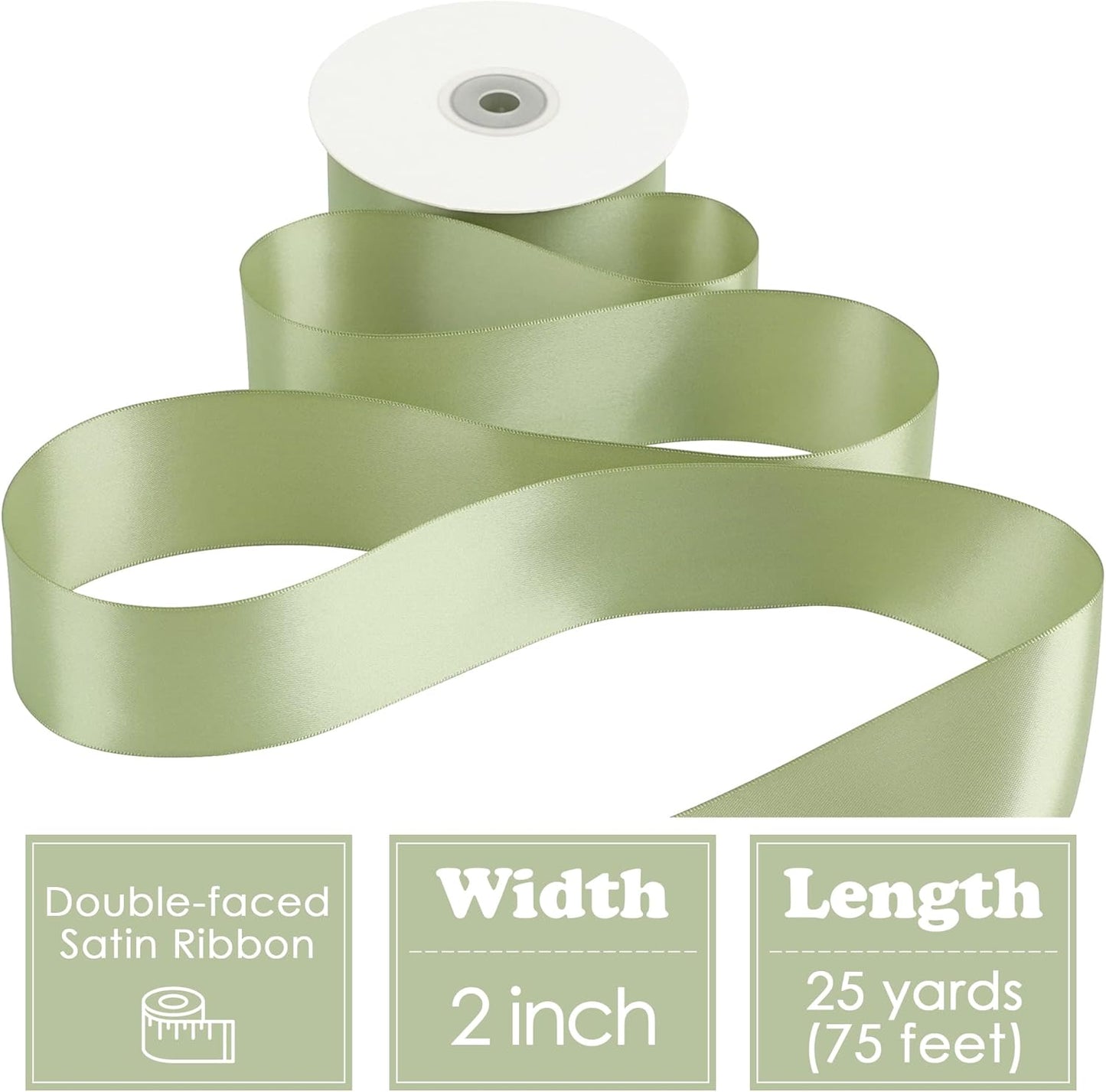 HUIHUANG Sage Green Satin Ribbon - 25 Yards/Roll for Flower Bouquets, Wedding Invitations, Gift Wrapping, Holiday Decor, Hair Bows