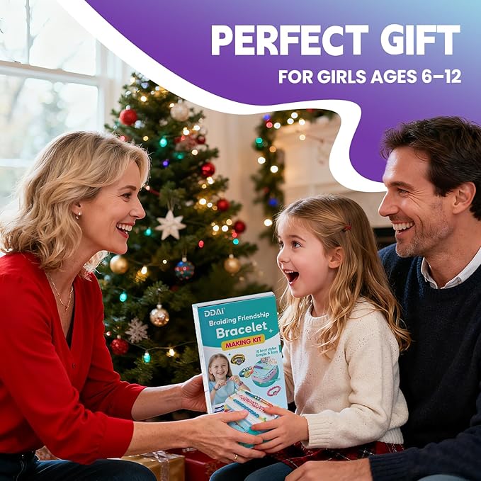 DDAI Birthday Gift Friendship Bracelet Kit for Girls Age 8-12 – Arts and Crafts Kits - Gem-Decorated DIY Craft Set with Threads & Beads – Ideal Holiday Present for Kids Age 7 9 10 11 Years Olds Toys