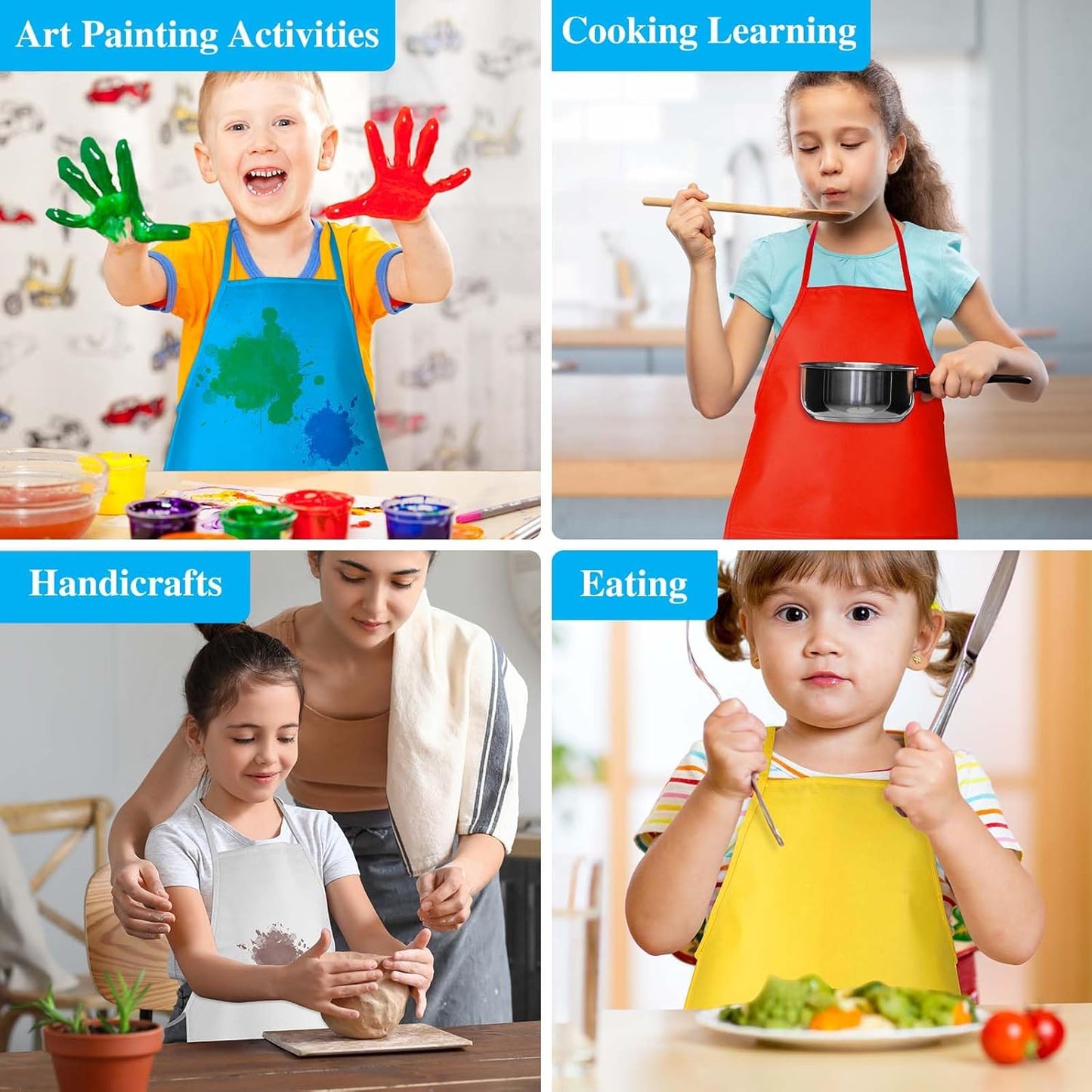 8 Pcs Kids Apron Painting Aprons for Kids Art Smocks Paint Apron Bulk for Painting Classroom Activity Kitchen Crafts Party Supplies