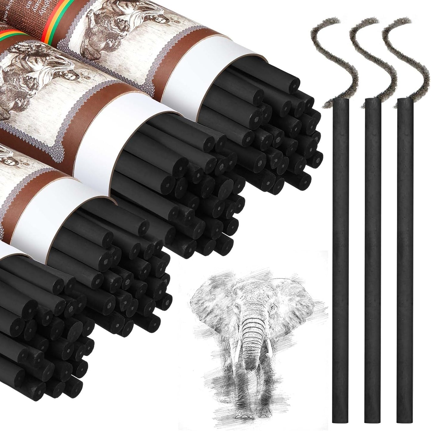 Gueevin 100 Pcs Willow Charcoal Sticks, Willow Charcoal, Artists, Beginners, Students, Perfect for Sketching, Drawing, Shading, and Fine Art Christmas Gifts for Art (5-7mm)