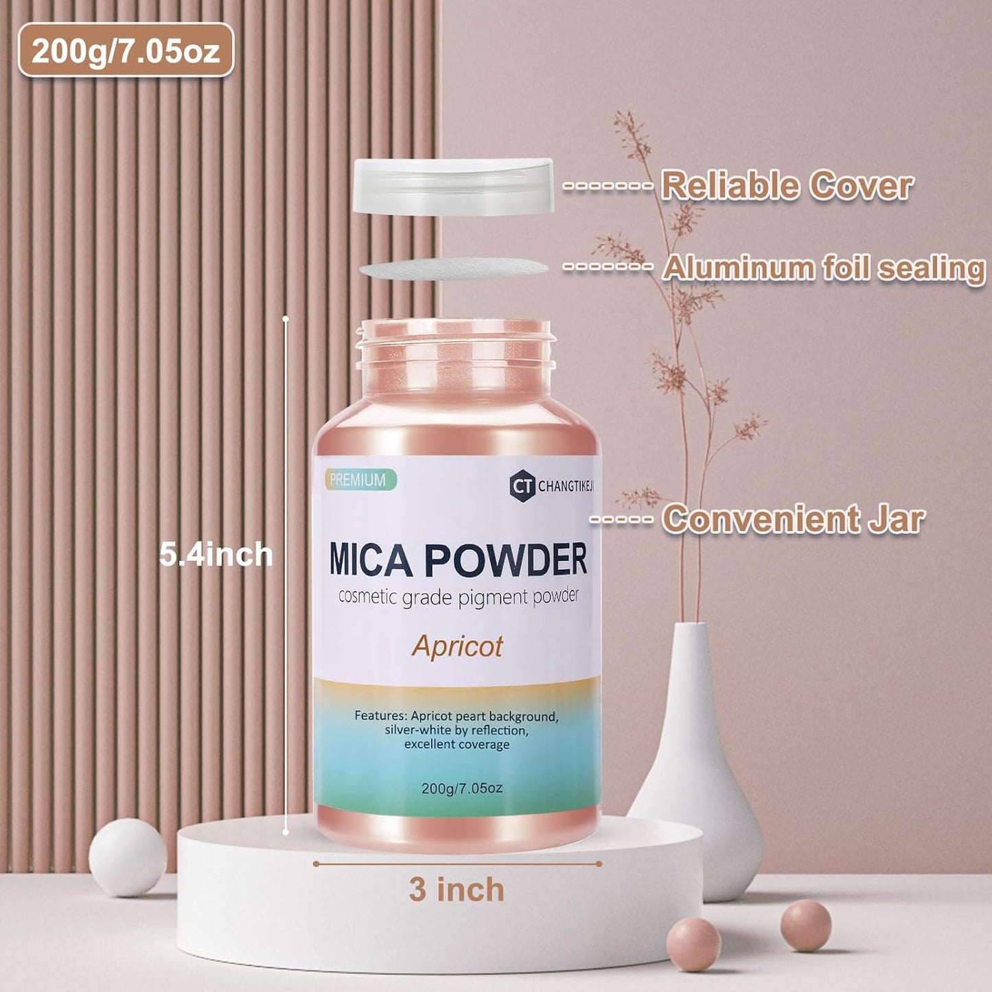 Mica Powder,7.05OZ（200g）,Apricot Mica Powder Pigment for Epoxy Resin，Lip Gloss，Car Paint，Dye，Soap Making，Nail Polish,Epoxy Resin,Candle Making,Bath Bombs