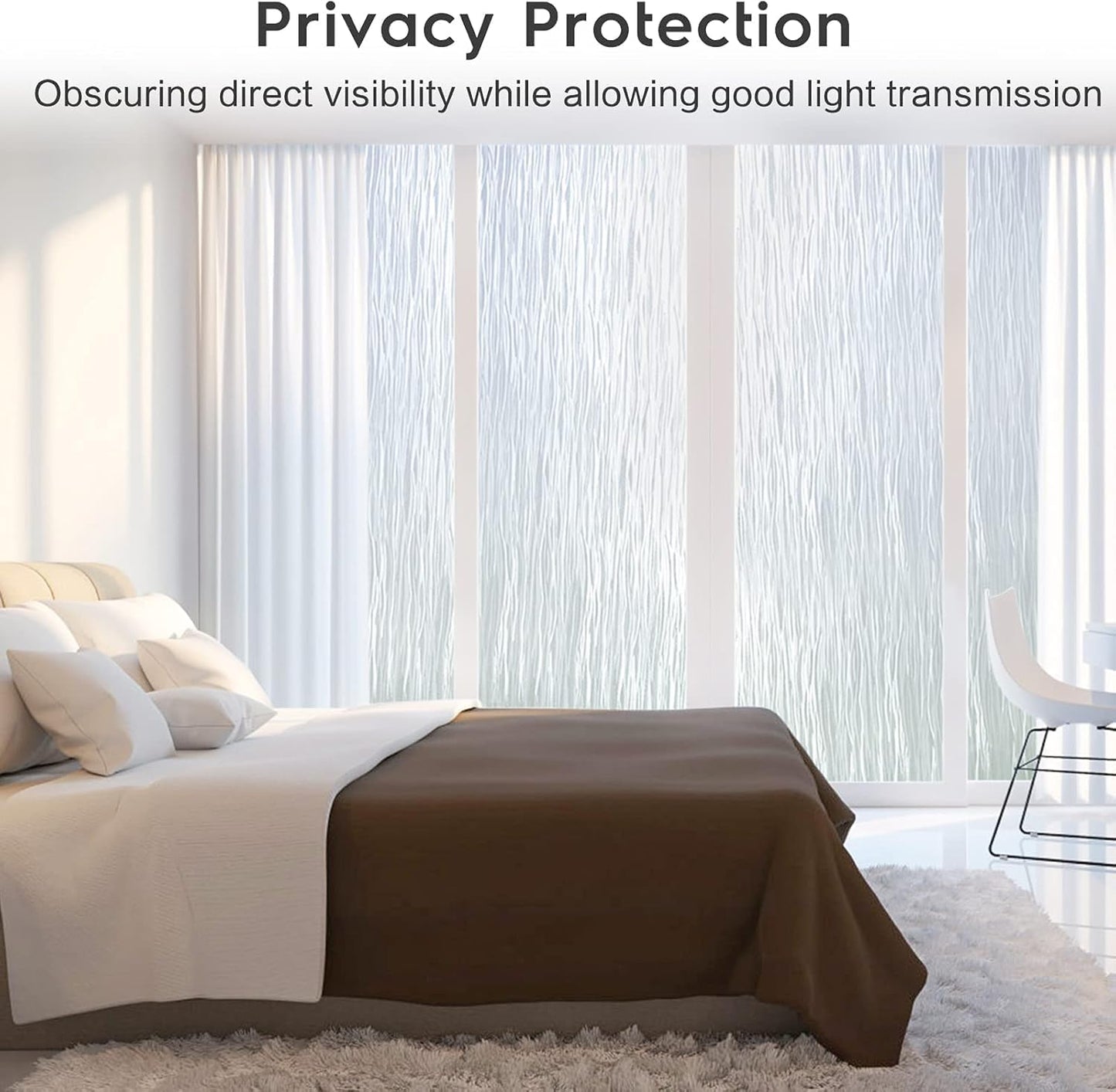 rabbitgoo Window Privacy Film Frosted Glass Film Removable Vinyl Door Coverings UV Blocking Decorative Static Cling Non-Adhesive Window Clings Sticker for Home Decor, 23.6 x 78.7 Inches