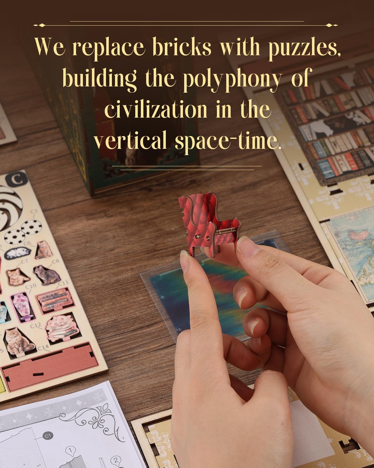 Book Nook Kit,Vintage Library Miniature House Kit for Teens and Adults with LED Lights,3D Wooden Puzzle Tiny House Booknook Bookend Bookshelf Decor Model Build.(Vintage Bookstore