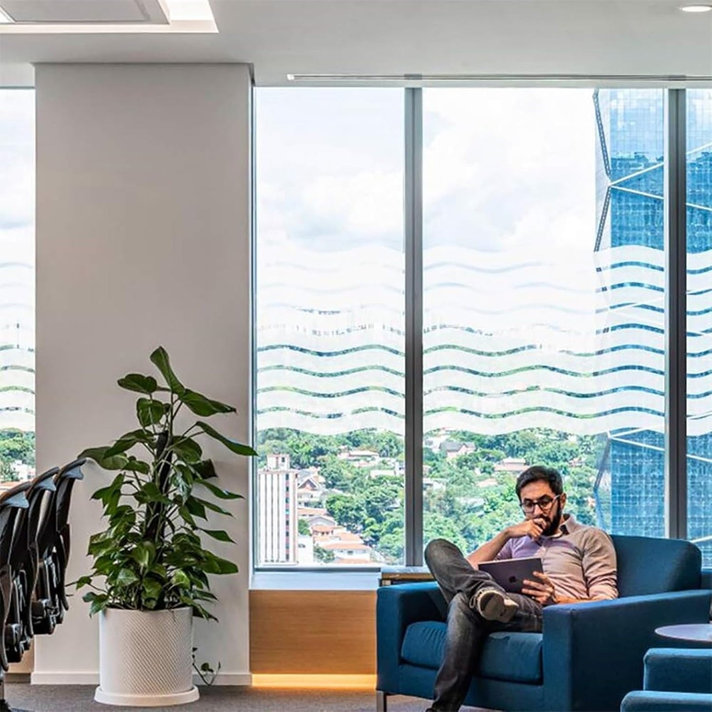 LEMON CLOUD Window Film for Privacy and Light Protection，Non Adhesive Removable Glass Covering Opaque Window Sticker Self Static Cling Vinyl Glass Film for Home Office (35.4 x 78.7 Inch,Wavy)