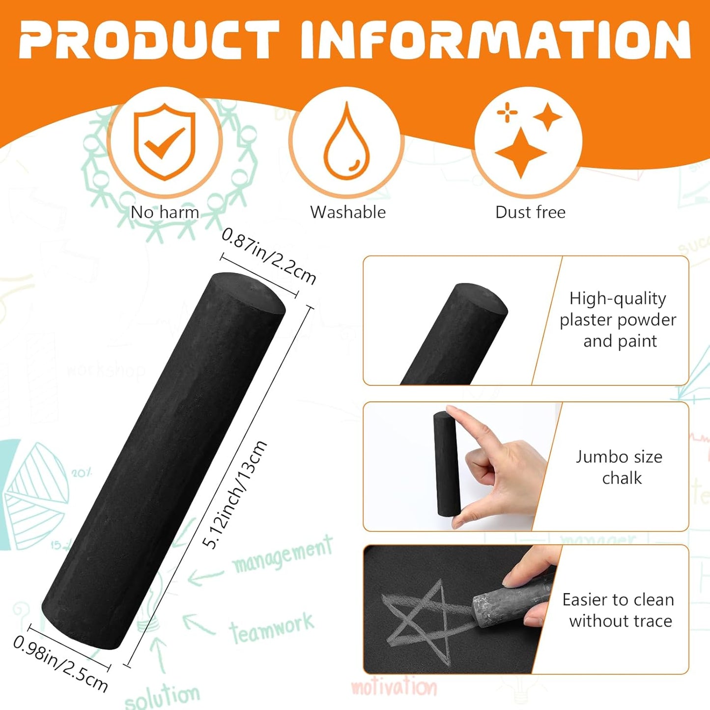 40 Pcs Sidewalk Chalks for Kids Non Toxic Jumbo Chalk for Party Gift Outdoor Art Classroom Play Painting (Black)