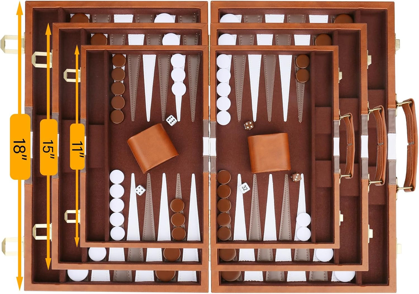 Backgammon Set - Classic Board Game with Premium Leather Case - Portable Travel Strategy Backgammon Game Set for Adults, Kids (18inch, Brown)
