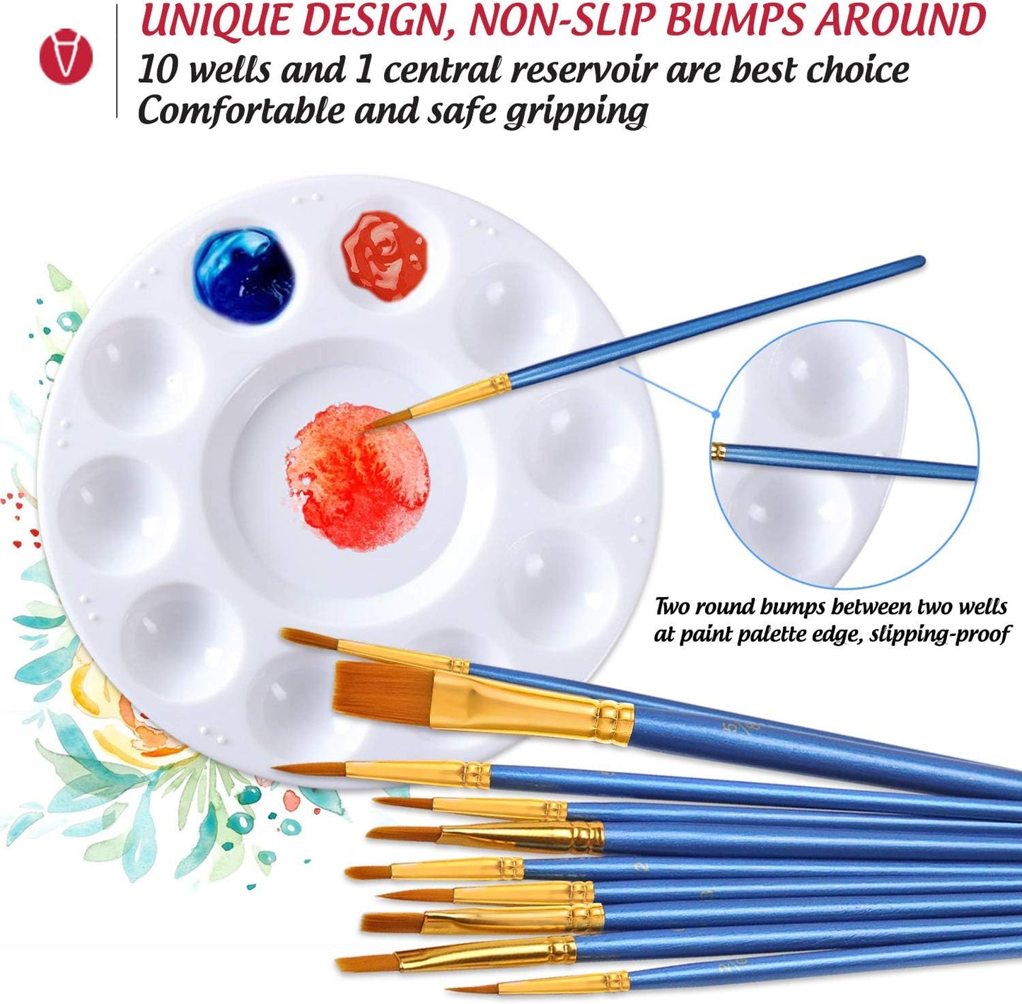 DUGATO Halloween Artist Paint Brush & Palette Set - 20 Nylon Brushes (Assorted Sizes & Shapes) with 5 Mixing Trays - Ideal for Acrylic, Watercolor, Oil & Gouache Painting