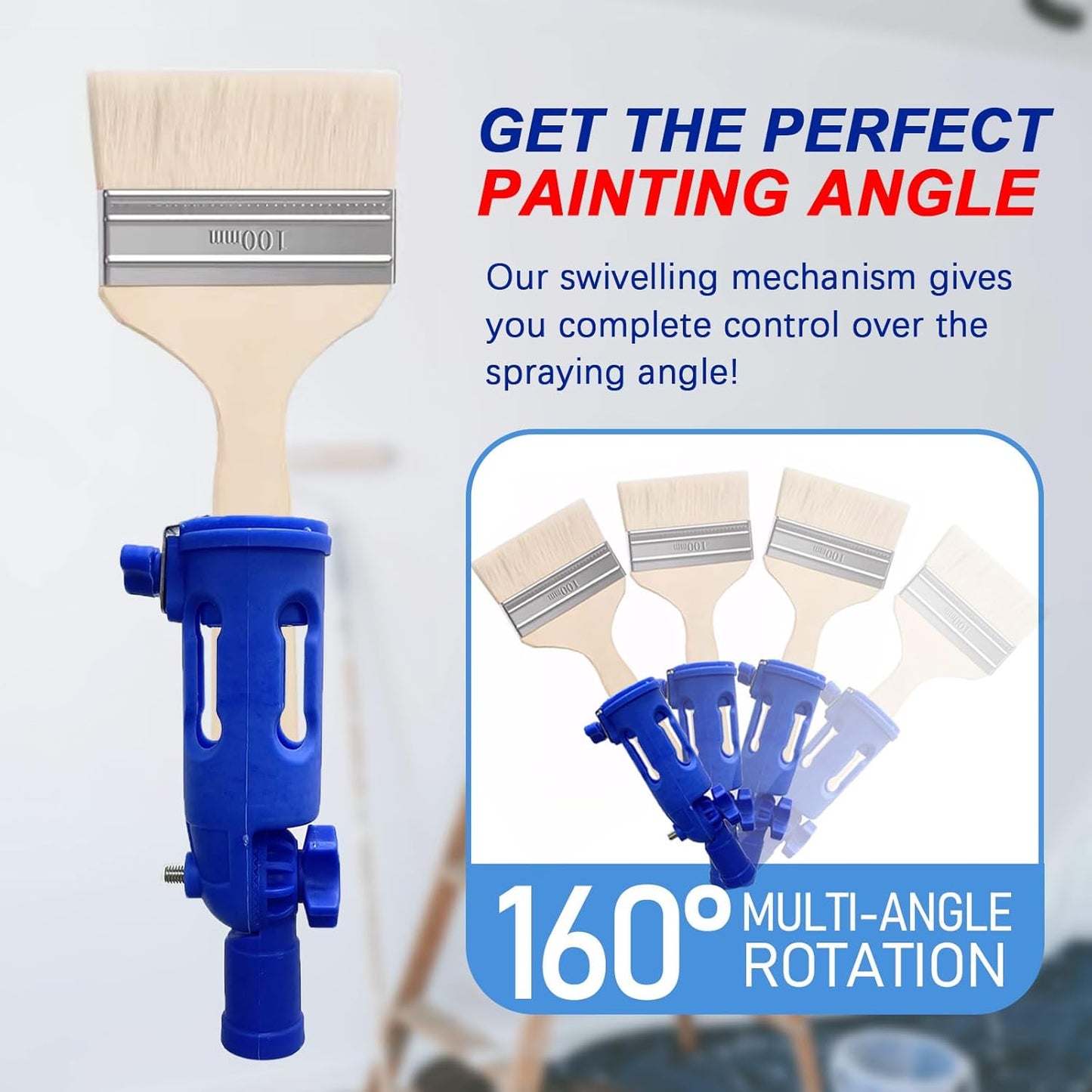 Multi-Angle Paint Brush Extender, 1 PCS Extension Pole Attachments for Paint Brushes and Rollers, with Rotating Head, Great for High Ceilings, Corners, Edges