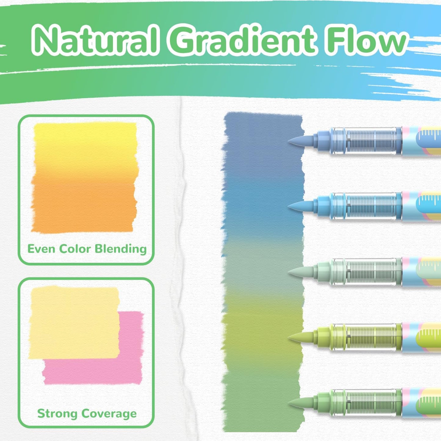 Guangna 12 Macaron Acrylic Paint Markers Set, Brush Tip Acrylic Paint Pens for Rock Painting, Wood, Glass, Paper, Coloring Book, Ceramic, Canvas, Water-Based Ink