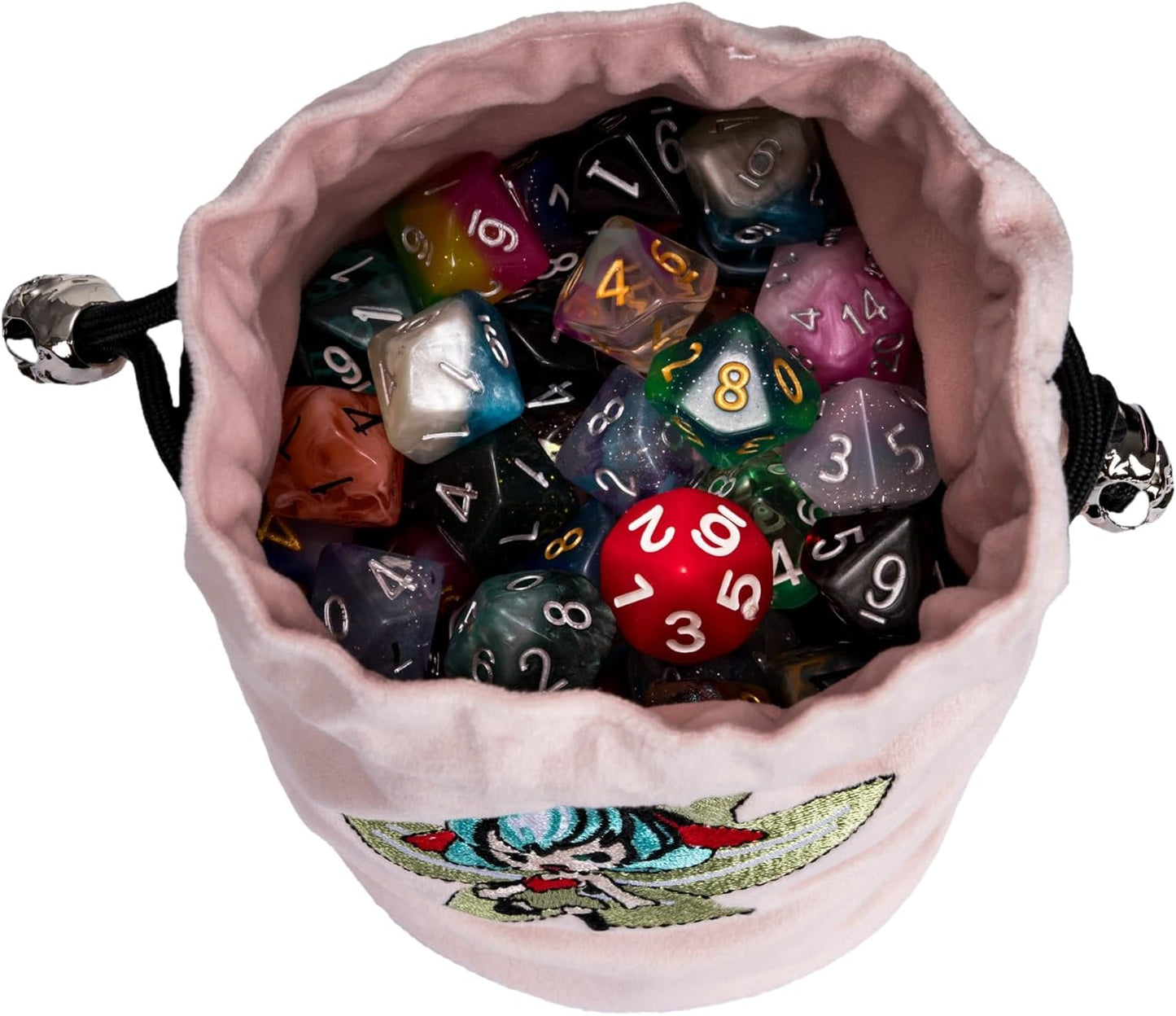 Large DND Dice Bag, Pink Storage Bag with Elf Pattern for D&D Role Playing Games Tabletop Games - Capacity 100+ Polyhedral Dice