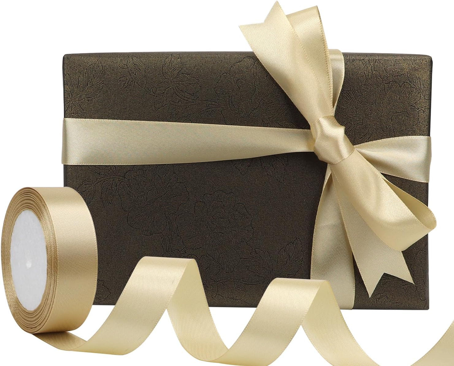 Champagne Solid Satin Ribbon 1 Inch 25 Yards Solid Polyester Fabric Ribbon for Gift Wrapping Wedding Christmas Baby Shower Birthday Party Decoration Handmade Immortal Flower Craft