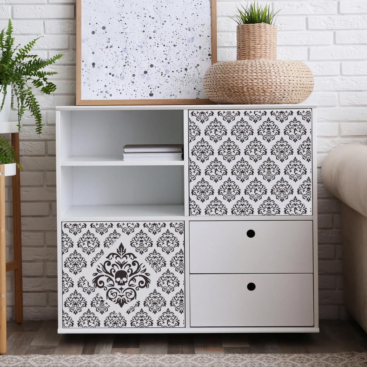 Damask Stencils for Crafts Reusable 6” Texture Stencils Floral Background Stencil Leaf Templates for Painting on Wood Furniture Card Canvas