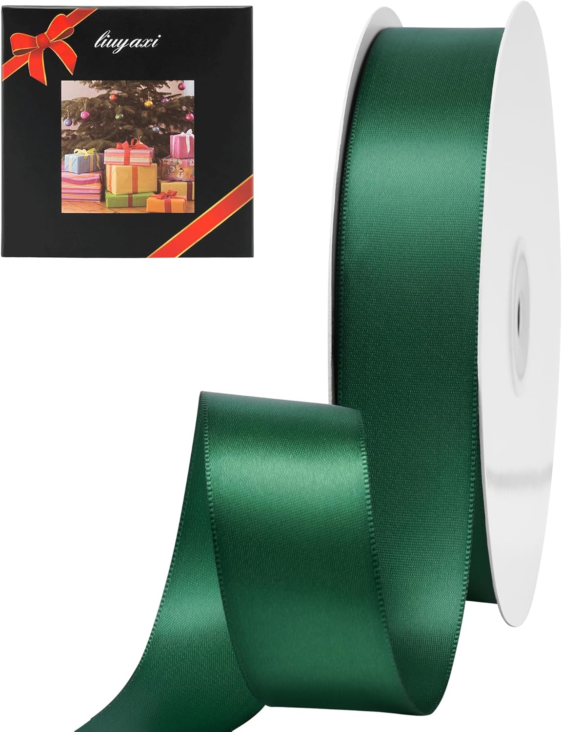 LIUYAXI Forest Green Stain Ribbon, 1" X Continuous 50 Yards, Double Faced Fabric Ribbon Perfect for Gift Wrapping Christams Wedding Birthday Party Chair Sash Christmas Hair Floral Craft Sewing