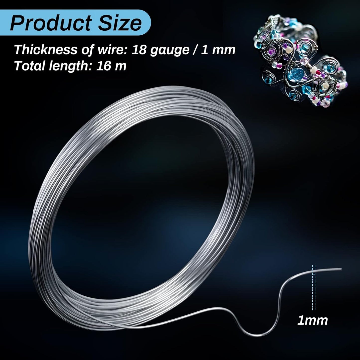 18 Gauge Aluminum Wire for Crafting - 52 Ft Bendable Sculpting Wire, Tarnish Resistant for Jewelry Making, Sculpture & DIY Art Crafts (1mm Thickness)