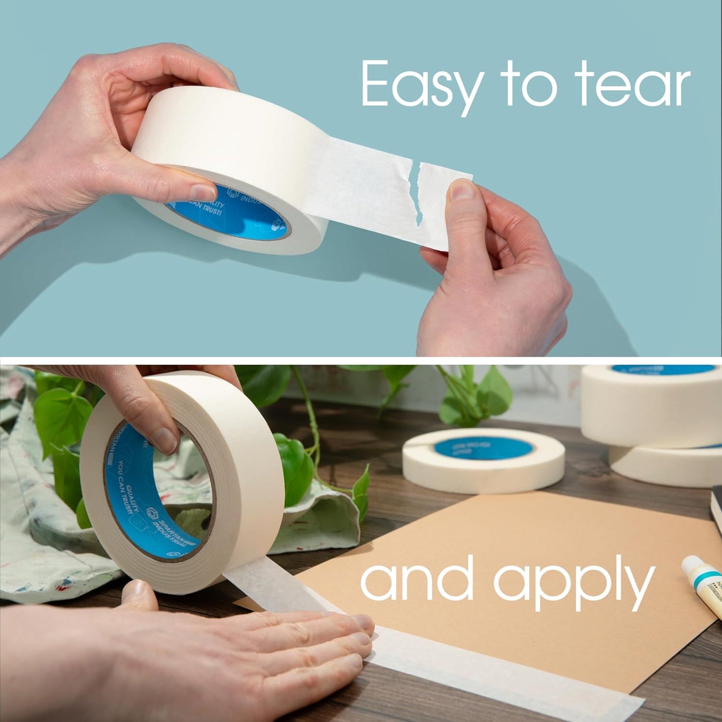 Spartan Industrial - 2" X 60 yd Wide Masking Tape for Painting, Drafting, Labeling, and More - 6 Home and Office Tape Rolls, 5.5 Mil