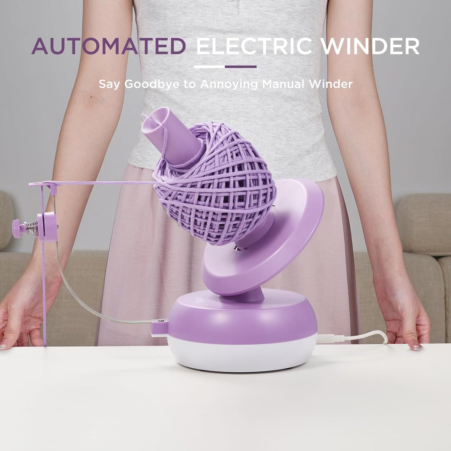 Electric Yarn Winder for Crocheting - Large Capacity Yarn Ball Winder for Knitting, Adjustable Yarn Ball Tension,Stepless Speed, Good Helper for Knitting Lovers, Purple