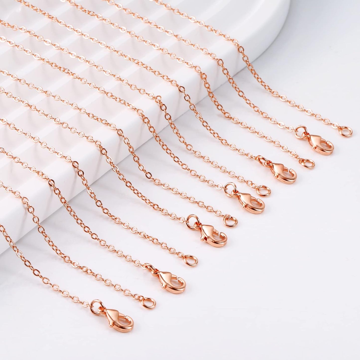 ALEXCRAFT Wholesale 12PCS Rose Gold Plated Solid Brass Chain Hypoallergenic Flat Cable Chains Link Bulk for Jewelry Making(18"(1.5MM))