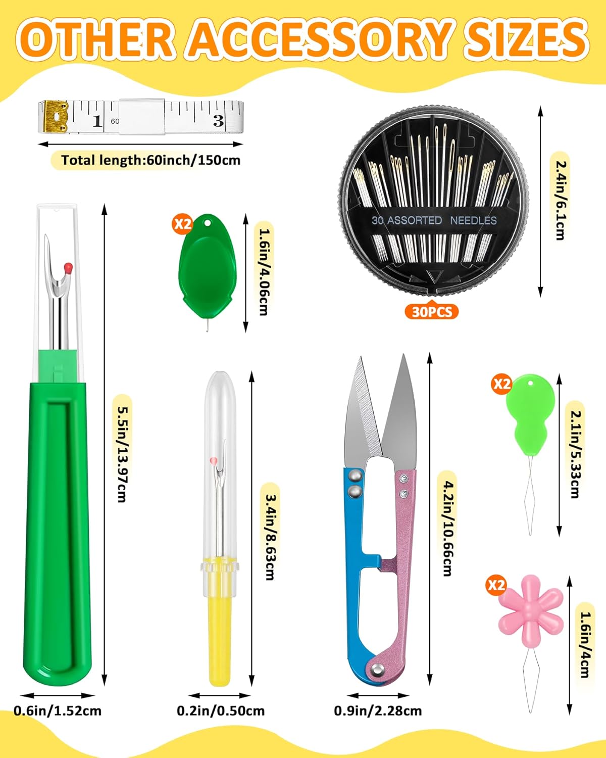 FIVEIZERO Thimble Kit– Sewing Thimbles for Hand Sewing, Metal Finger Protectors, Thimble Ring for Quilting, Includes Needle Threader, Embroidery Needles, Seam Ripper, Measuring Tape and Thread Snips