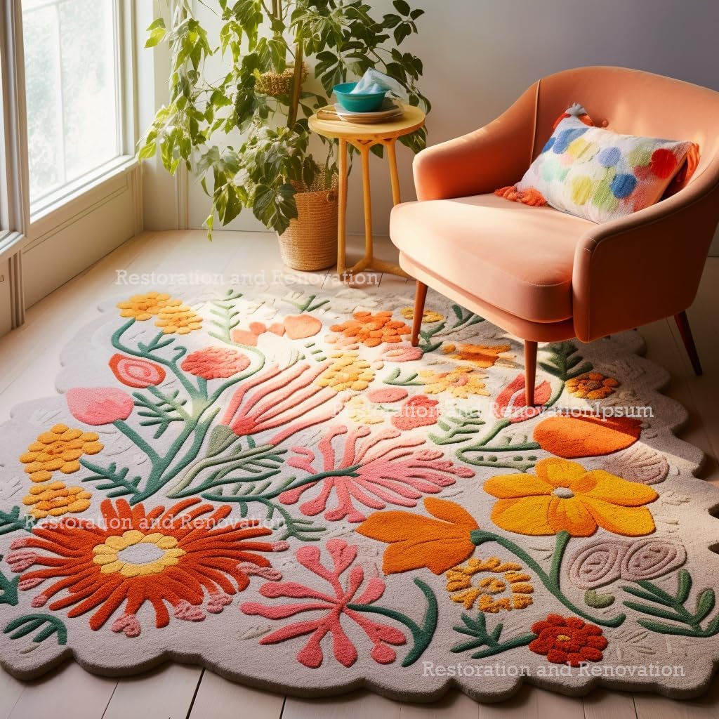 Handmade Wool Floral Area Rug for Living Room | Elegant Flower Garden Design, Soft, Thick and Durable | Bedroom, Dining Room & Home Decor Carpet (2.6' x 12', Floral C)