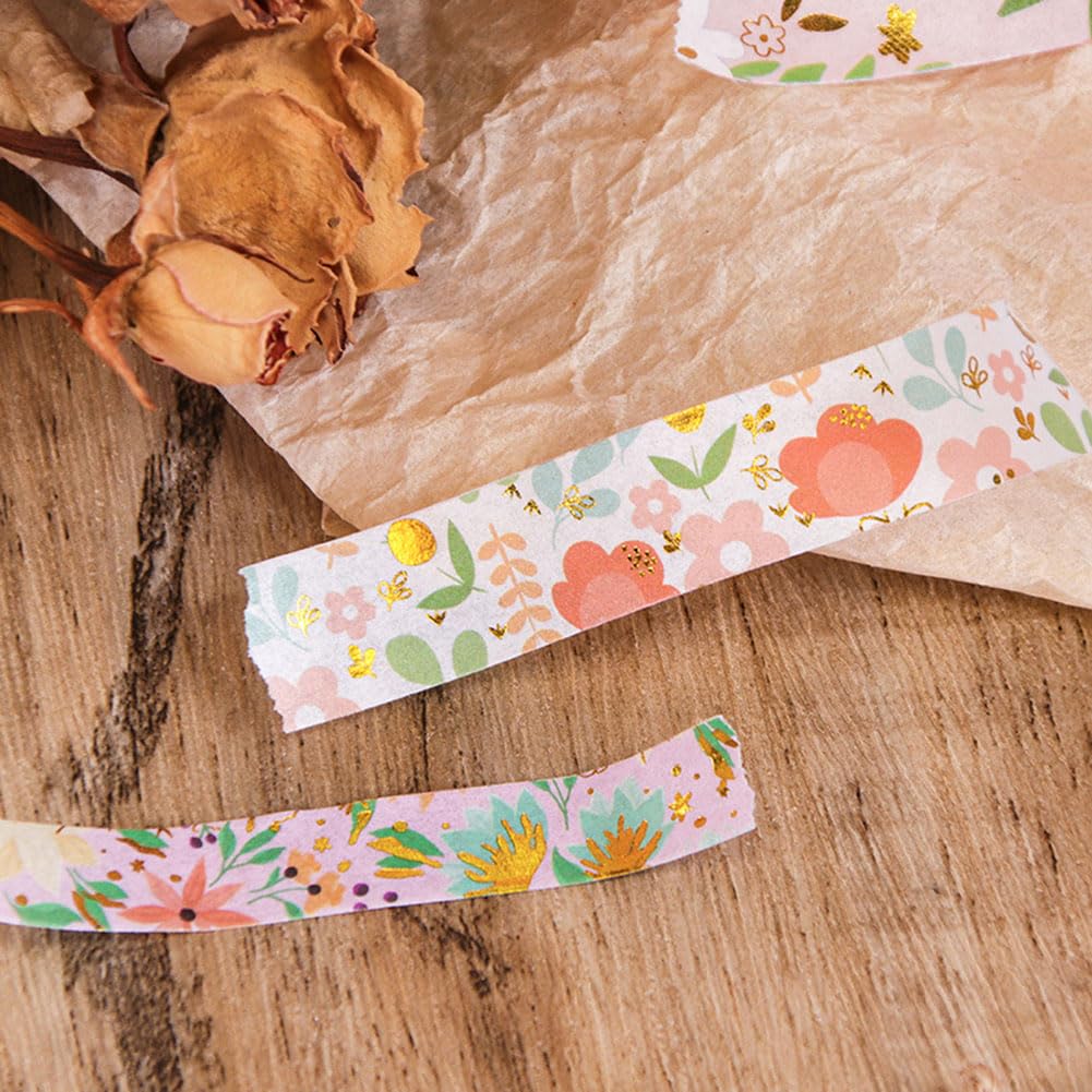 MAFELOE 2 Meters Long 12 Rolls Washi Tape Set, Decorative Adhesive Supplies for Scrapbook Journaling Junk Bullet Art Collage-Floral Print Series-Pink (HZ-3Y-SHMJ-01)
