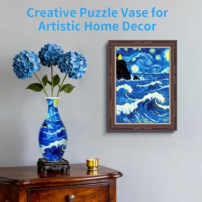 BELEEV 3D Puzzle Vase for Adults, 160 Pieces DIY Plastic Flower Vase, Compatible with Block Flowers, Unique Home & Office Decor, Housewarming and Birthday Gift for Flower Arrangements (Starry Ocean)