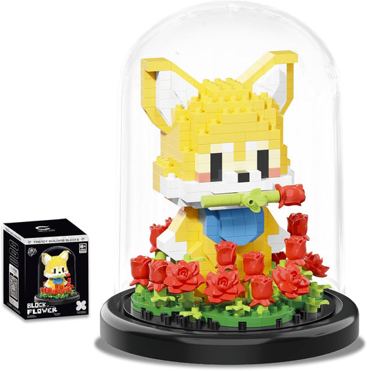 Artificial Flower Animal Toy Building Set for Adult,Mini Dog Plant Bonsai Tree,Botanical Collection Gift for Kid,Office Home Decor Building Block,Birthday Gift for Girl Women Mom Friend(Roses)