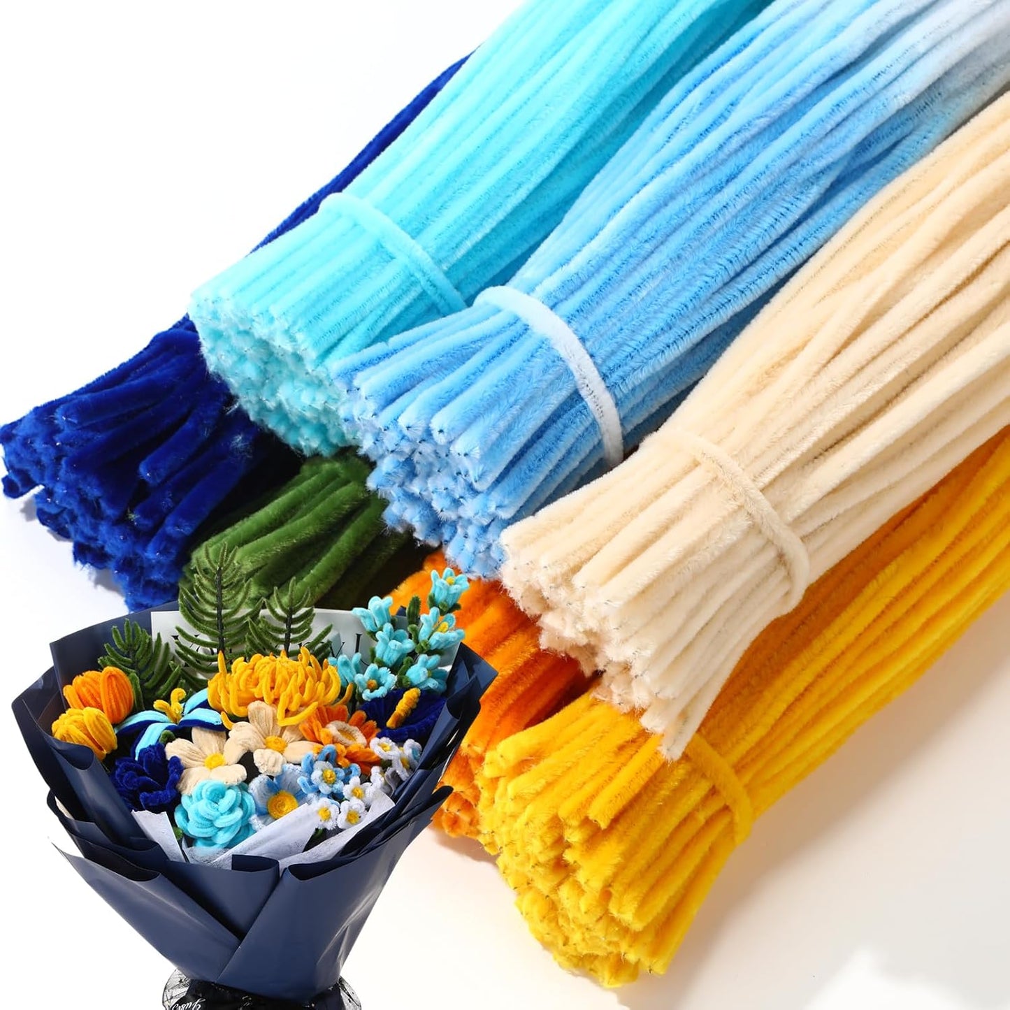DaisyInner 700 Pcs Halloween Fall Pipe Cleaners Craft Bulk Pastel Chenille Stems Flower DIY Gradient Colored Fluffy for School Classroom Thanksgiving Christmas Party Supplies(Blue,Orange)