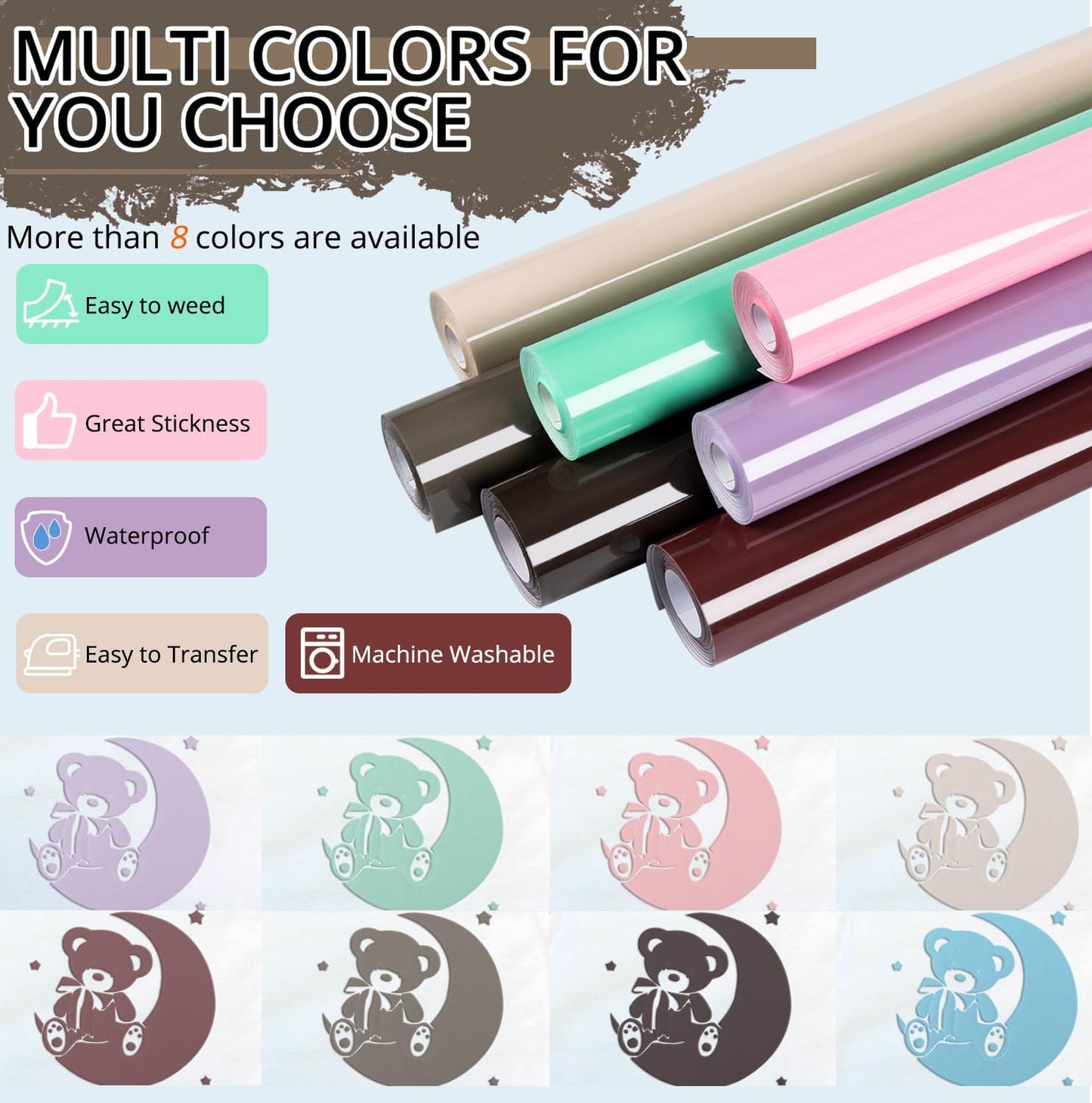 HTVRONT Puff Vinyl Heat Transfer -10" x 6ft Coffee 3D Puff Heat Transfer Vinyl for T-Shirt- Puff Htv Vinyl for Compatible with Cricut Cutting Machine-Easy Cut/Weed