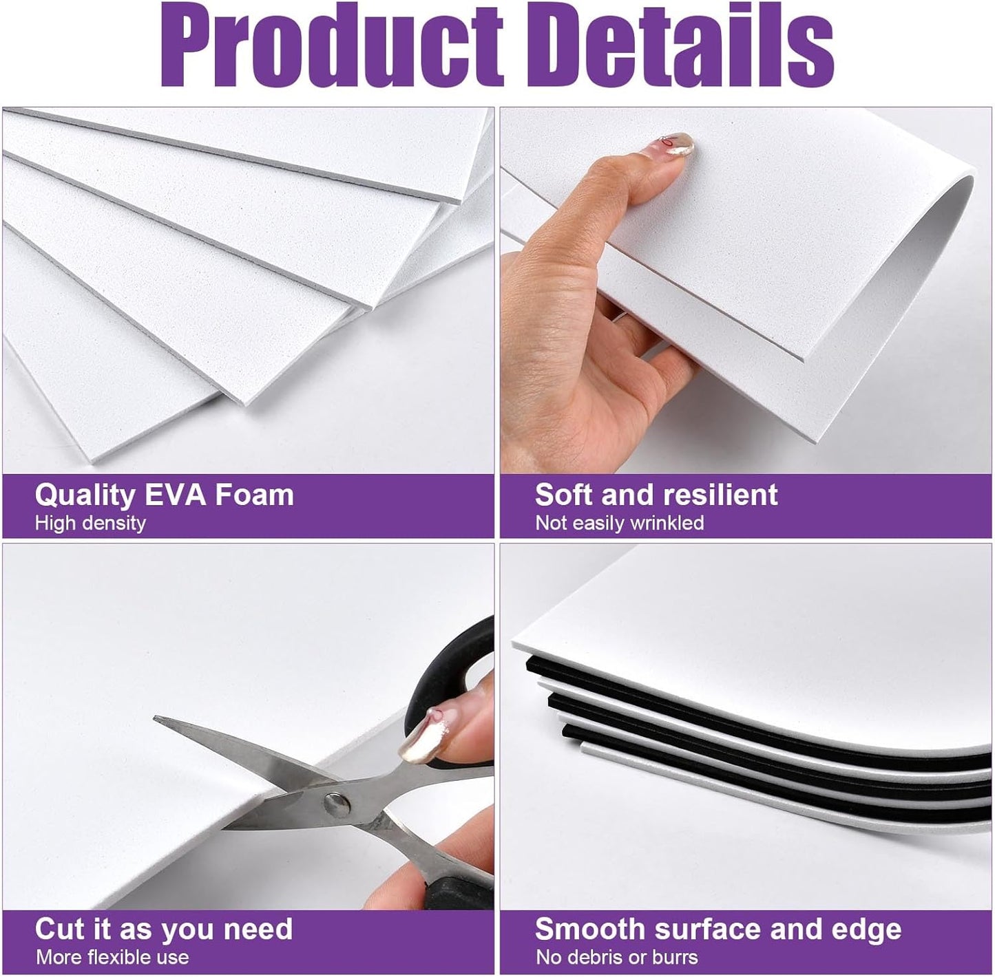 Akamino 40 Pcs 3mm Embroidery Puffy Foam, 6 x 9 Inch EVA Foam Sheets for 3D Embroidery Arts and Crafts, Craft Foam for Cosplay Costume, Hand Sewing, Embroidery Machine, DIY Projects (Black, White)