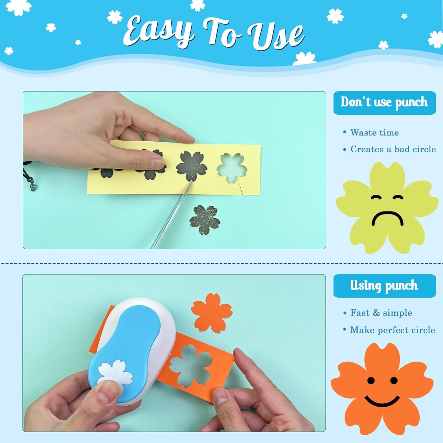 Flower Hole Punch for Craft Size Out 1-Inch, Cherry Blossoms Paper Punch Shapes, Craft Lever Handmade Paper, Tool Flower for Scrapbook, Festival Cards, DIY Arts