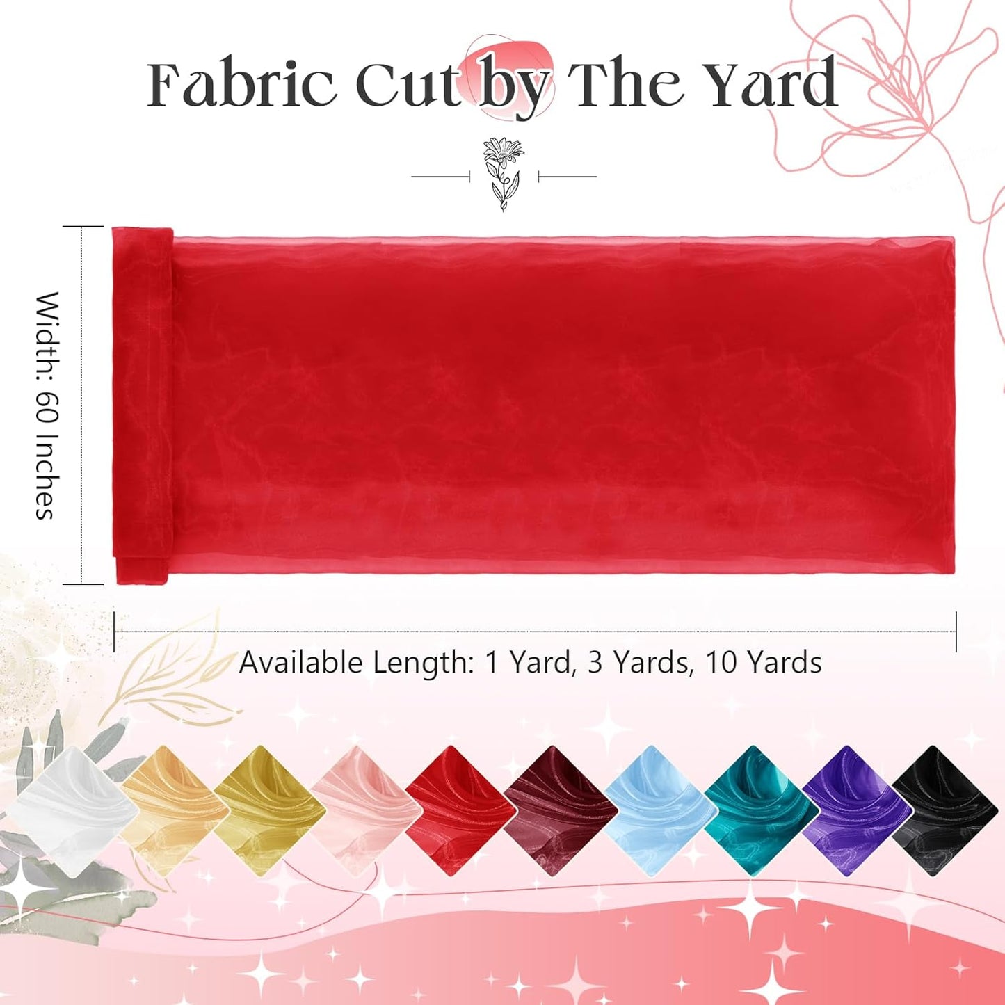 P Pothuiny Sheer Organza Fabric by The Yard, 10 Yards x 60 Inch Wide Bridal Red Organza Tulle Fabric Roll Shiny Gauze Fashion Dress Sewing Craft for Wedding Party Decorations Backdrop
