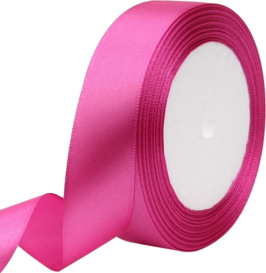 Hot Pink Solid Satin Ribbon 1 Inch 25 Yards Solid Polyester Fabric Ribbon for Gift Wrapping Wedding Christmas Baby Shower Birthday Party Decoration Handmade Immortal Flower Craft