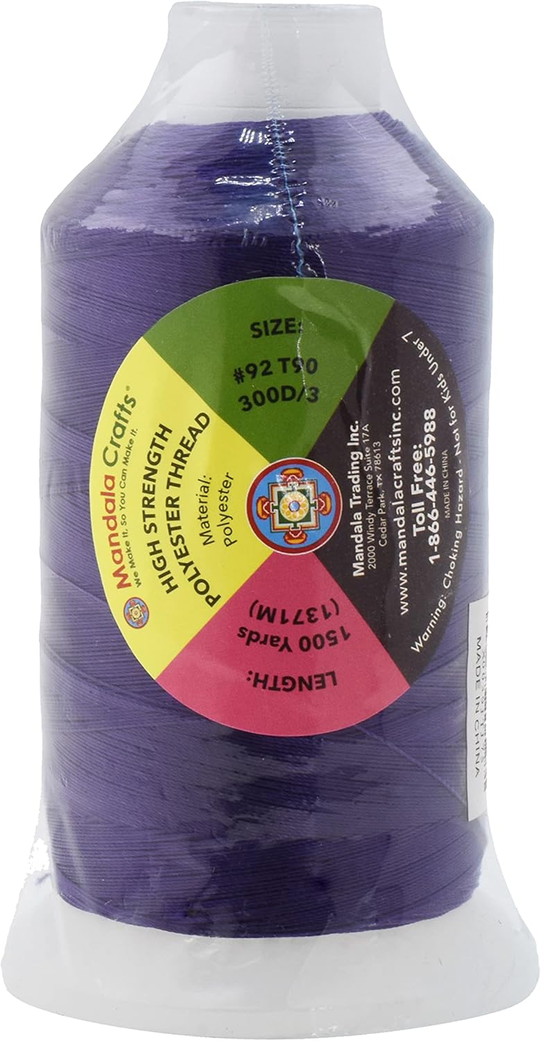 Mandala Crafts Purple Heavy Duty Polyester Thread - 1500 Yds Tex 90 for Sewing, Drapery, Jeans, Leather, Hair, Outdoor, Marine, Upholstery